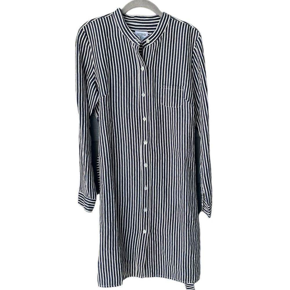 HIHO Pinstripe Shirt Dress Nautical Cover Up Blue White Size M